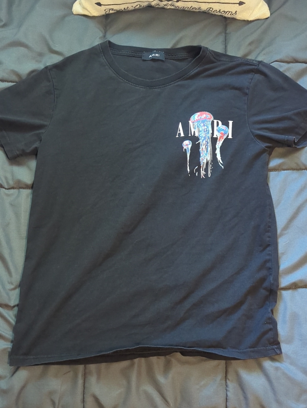 AMIRI Designer Black Tee with Colorful Jellyfish Graphic